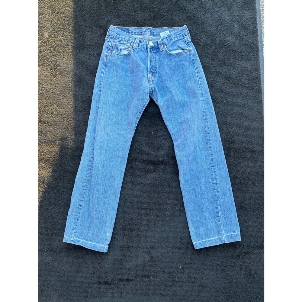 Levis 501 Original Fit Jeans Mens 29x30 Light Wash Blue Straight Leg Button Fly